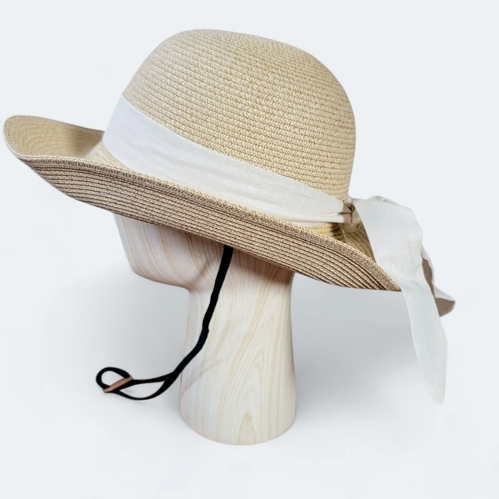 NEW Furtalk Sun Hat Women's Size M / L Woven White Ribbon Upf 80+ Protection